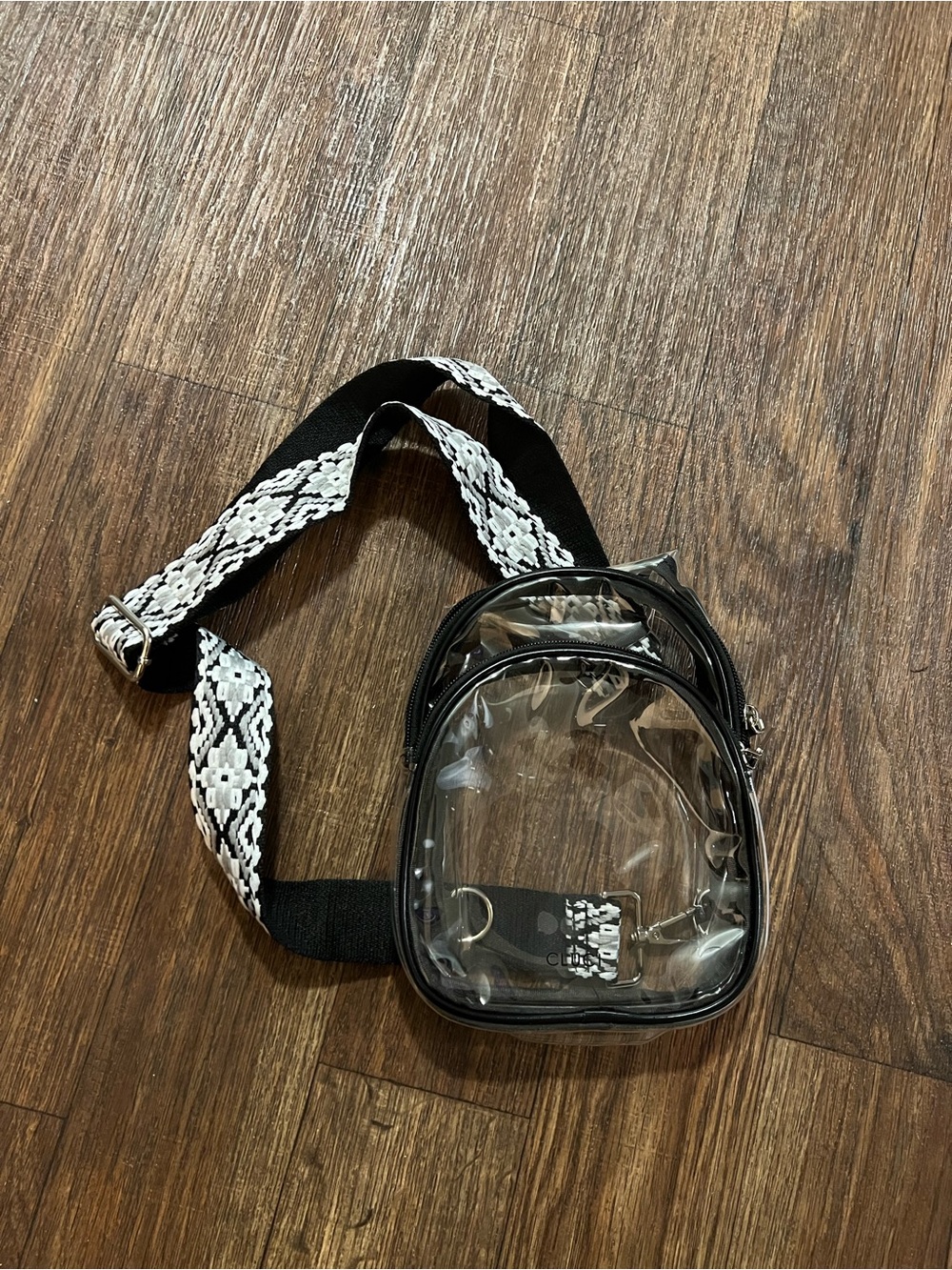 Clear Mini Crossbody Bag with Black & White Strap